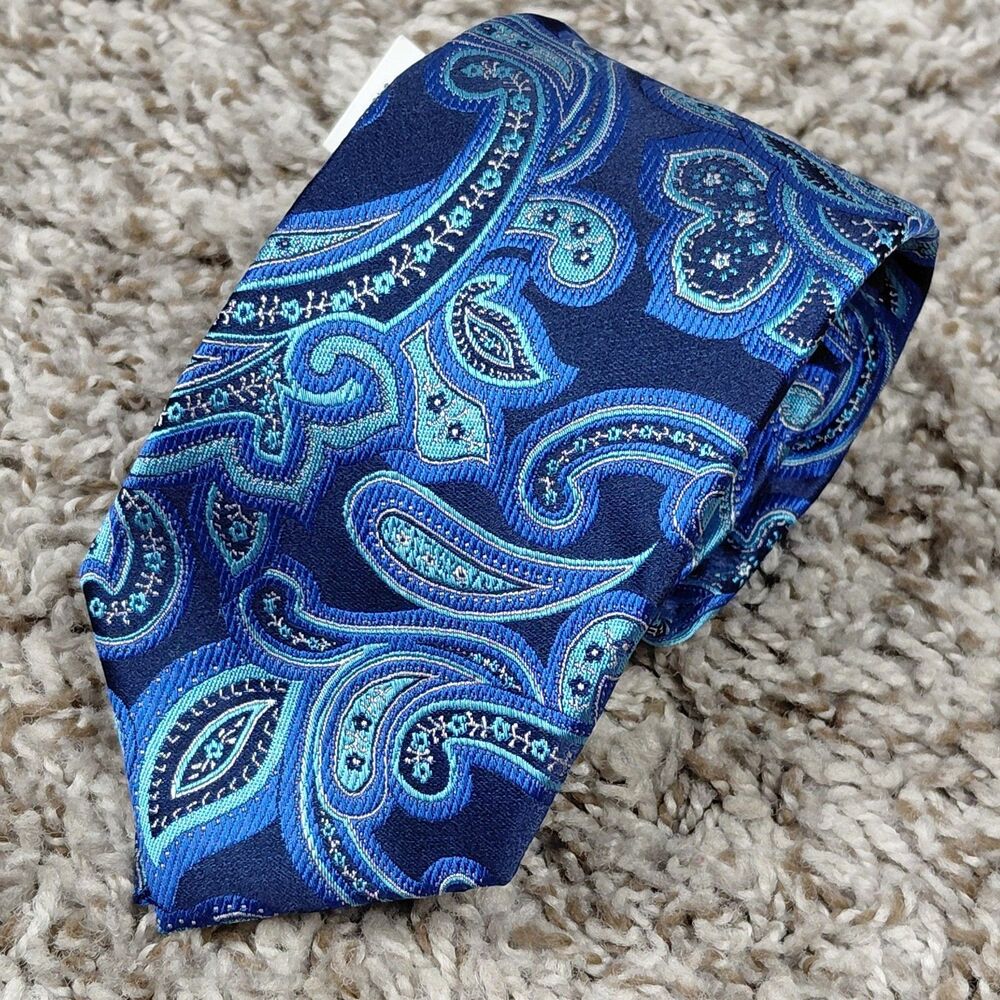 NEW Express Paisley 100% Silk Neck Tie Mens Slim Blue